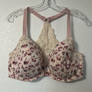 Pink Floral Lace Racer Back Bra 40DD (E)